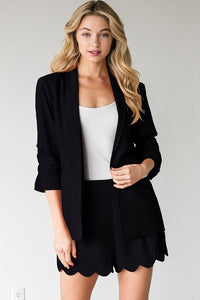 Solid Ruched Sleeve Blazer