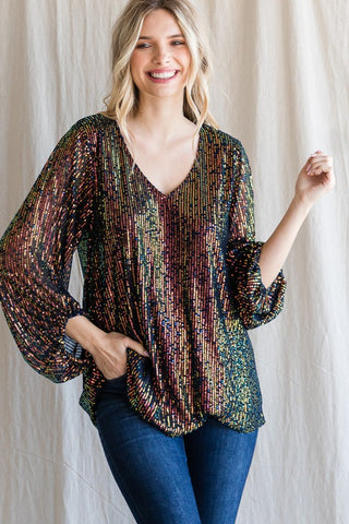 Bubble Sleeve Sequin Top