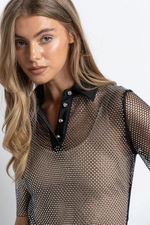 Rhinestone mesh blouse