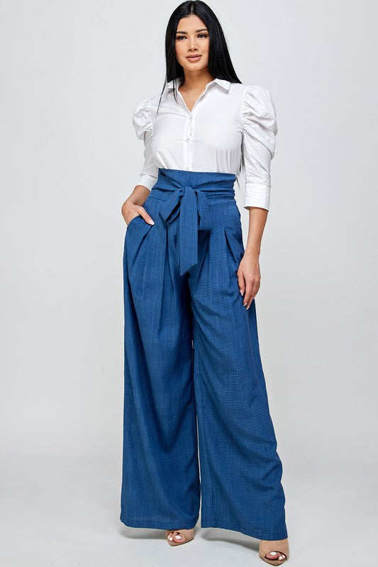 HIGH & WIDE WAIST DOUBLE PLEATED WIDE LONG PANTS