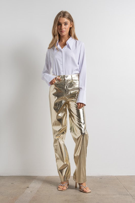 Metallic Vegan Leather Pants