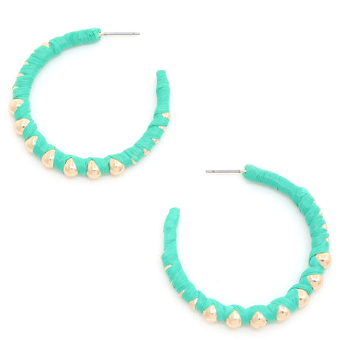 RAFFIA WRAPPED METAL OPEN CIRCLE EARRING